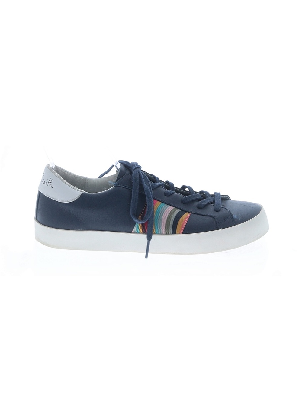 Paul Smith Navy Leather Sneakers with Multicolor Stripe